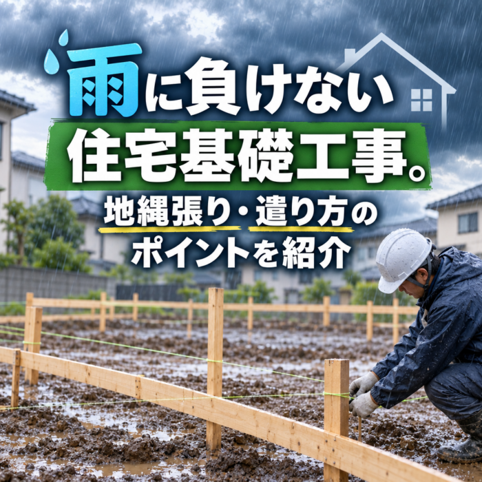 雨に負けない住宅基礎工事。地縄張り・遣り方のポイントを紹介