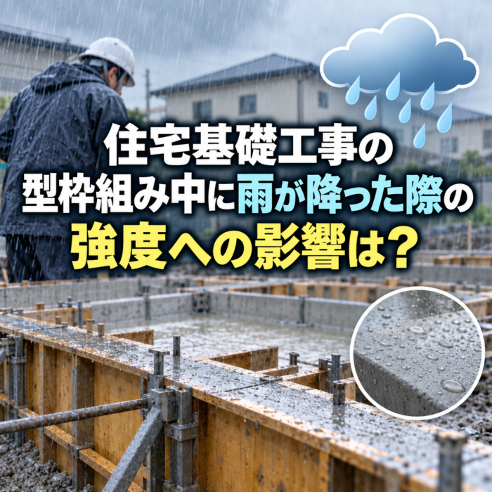住宅基礎工事の型枠組み中に雨が降った際の強度への影響は？