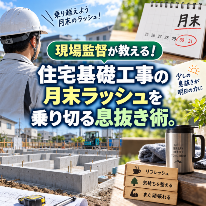 現場監督が教える！住宅基礎工事の月末ラッシュを乗り切る息抜き術。