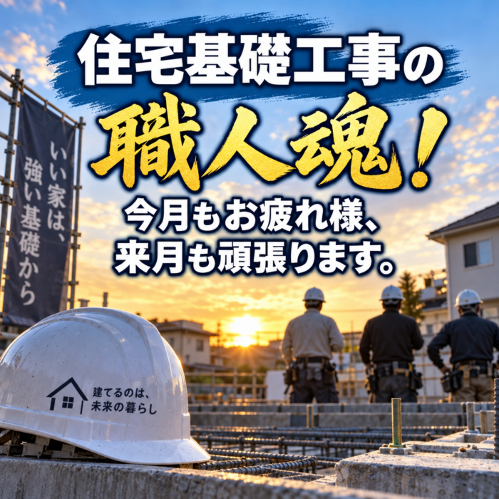 住宅基礎工事の職人魂！今月もお疲れ様、来月も頑張ります。